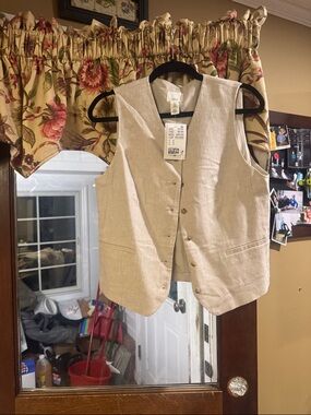 H&M Beige Linen-Look Button Front Vest